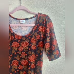 Lularoe Floral Patterned Maxi Dress with Orange, Olive Accents Xs